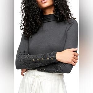 Free People Hooked On You Top in Washed Black NEW